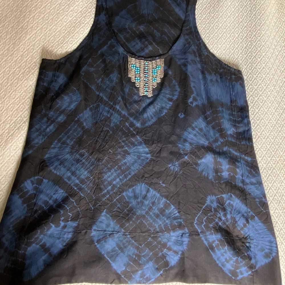 Joie black/navy tie-dye w/ silver/ turquoise beads